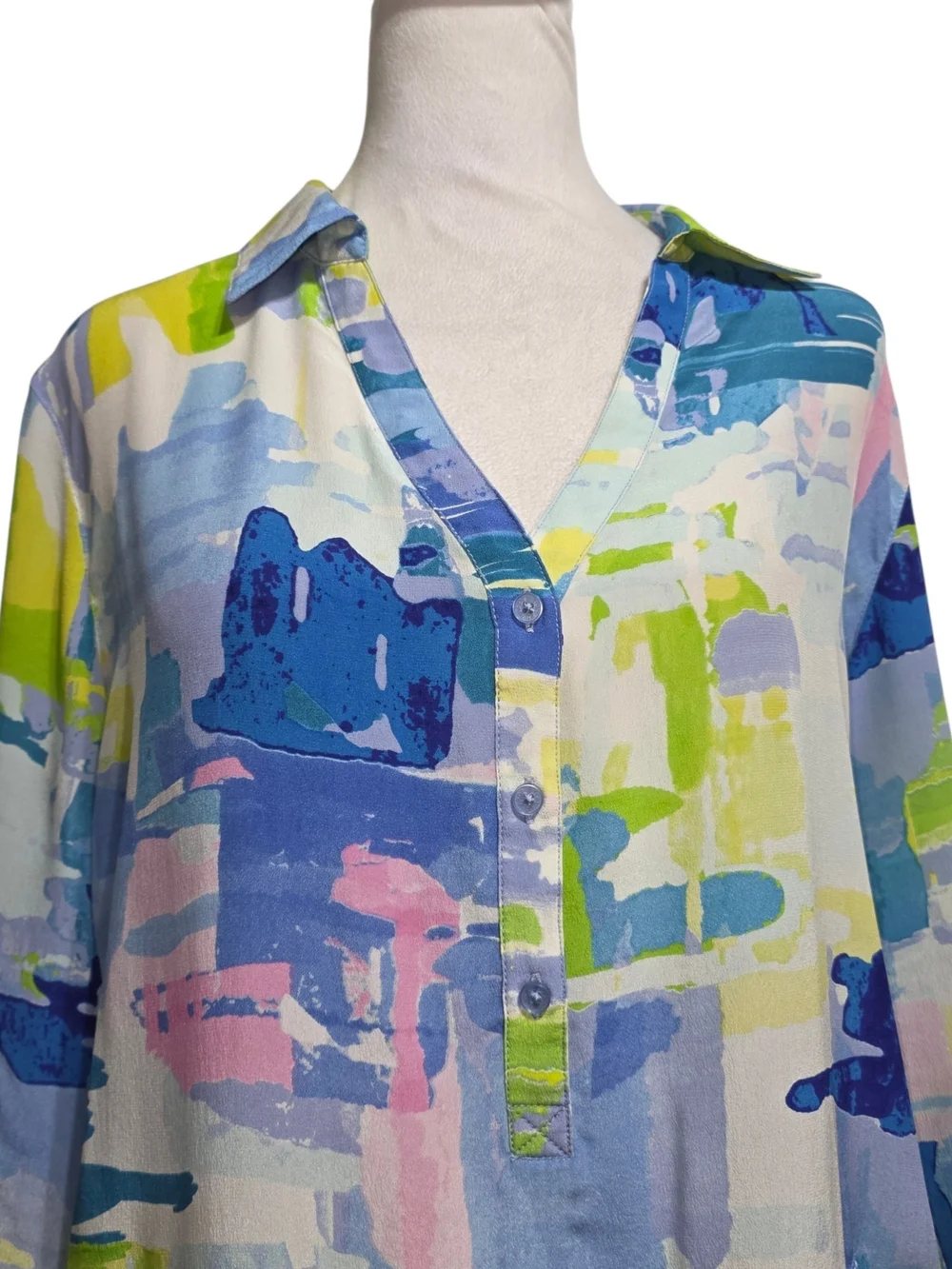 Tori Richard 100% Silk Tunic Dress Abstract Art Print Beach Resort Cover Up Sz 6